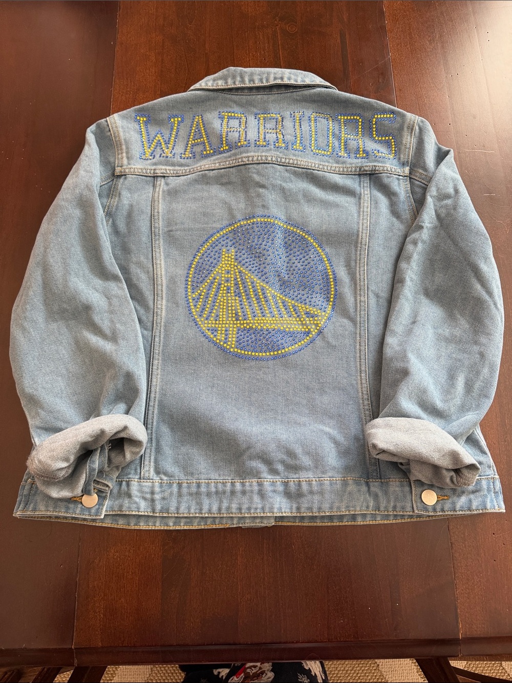 NEW Golden State Warriors Jean Jacket - custom  embellished with Rhinestones